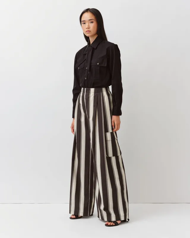 DIEGA PACO pantalon large noir écru élastiqué