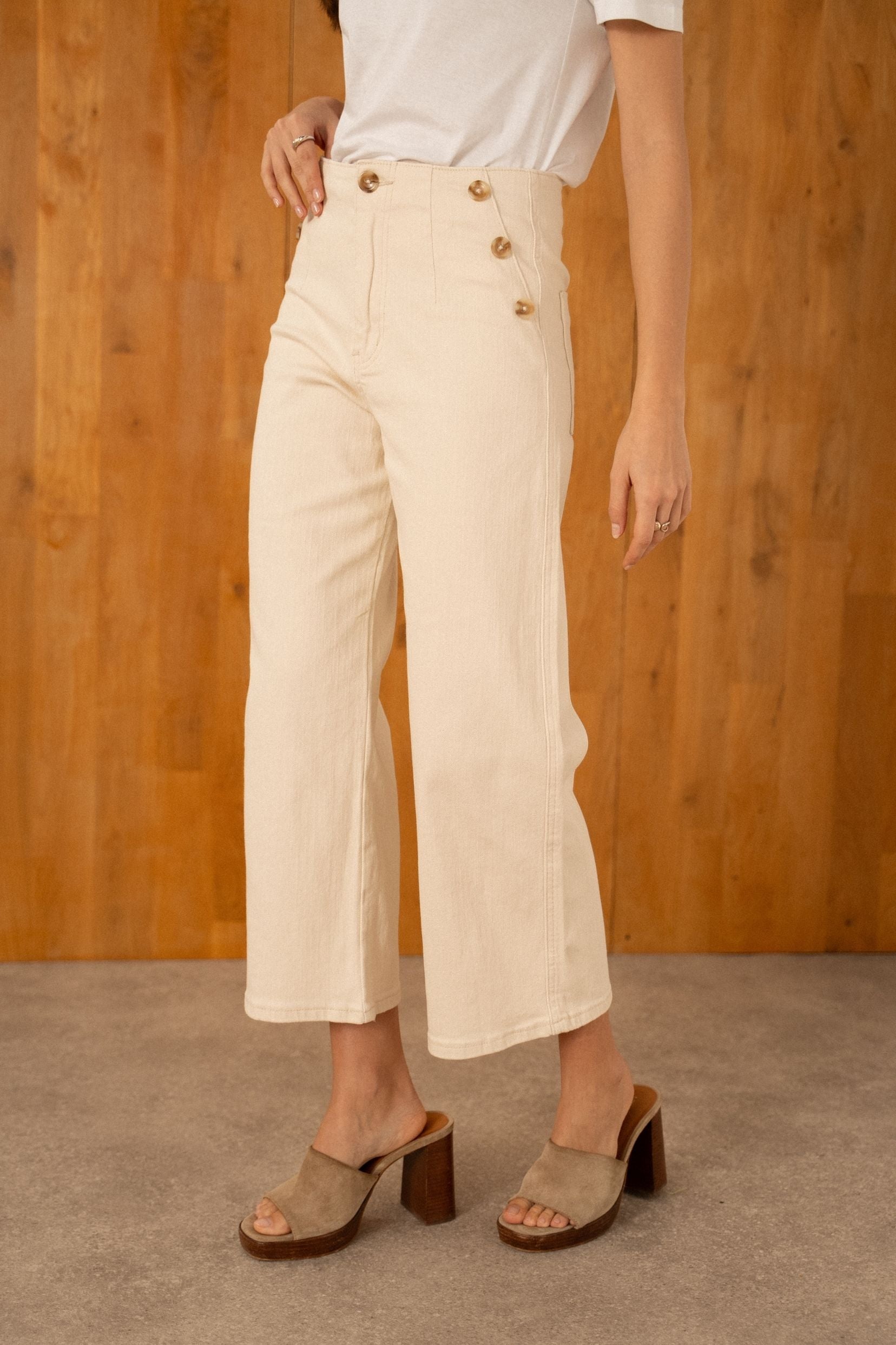 Maison Onado Lorine jean wide beige taille haute