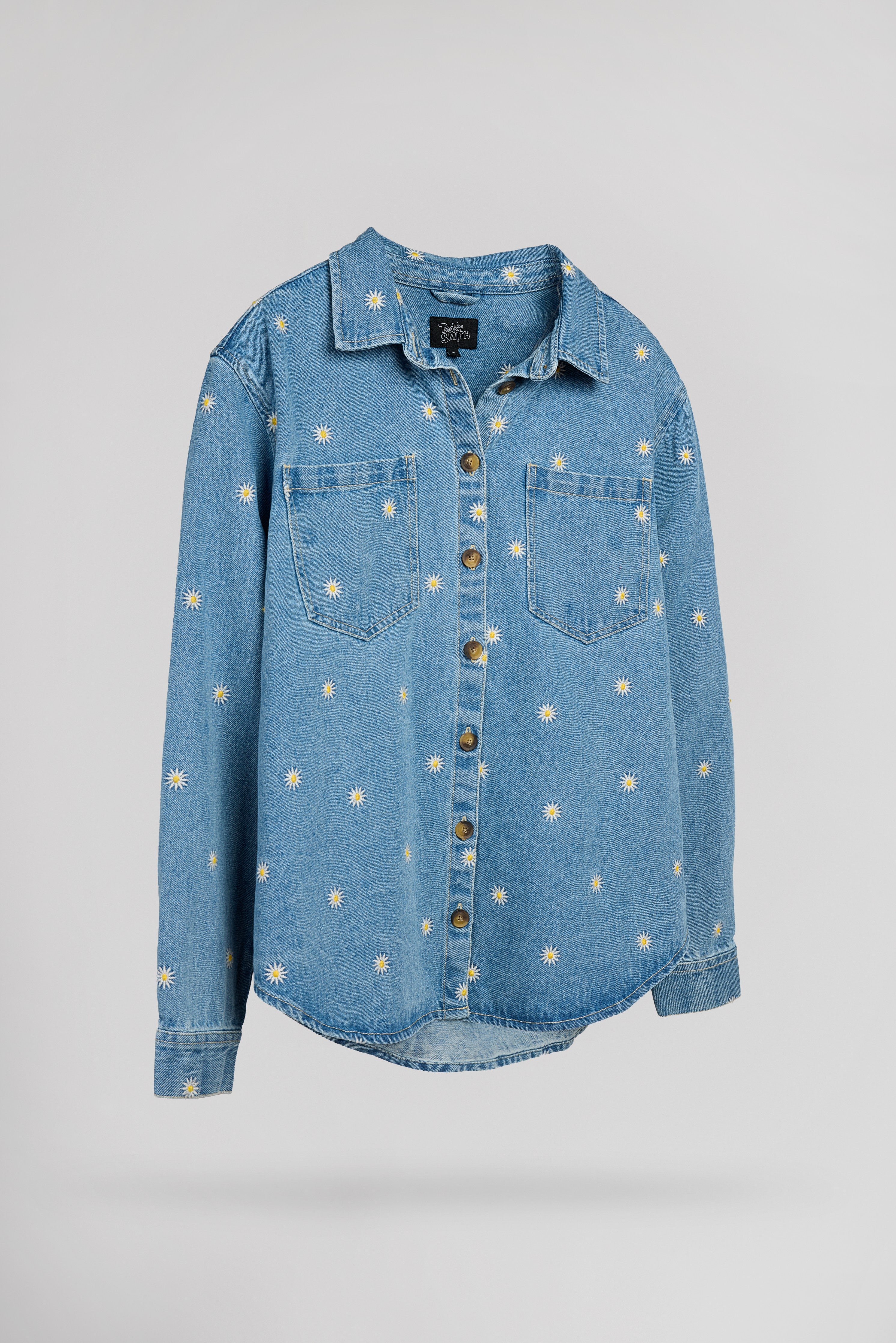 Teddy Smith C-Flower ML chemise jean indigo clair brodée