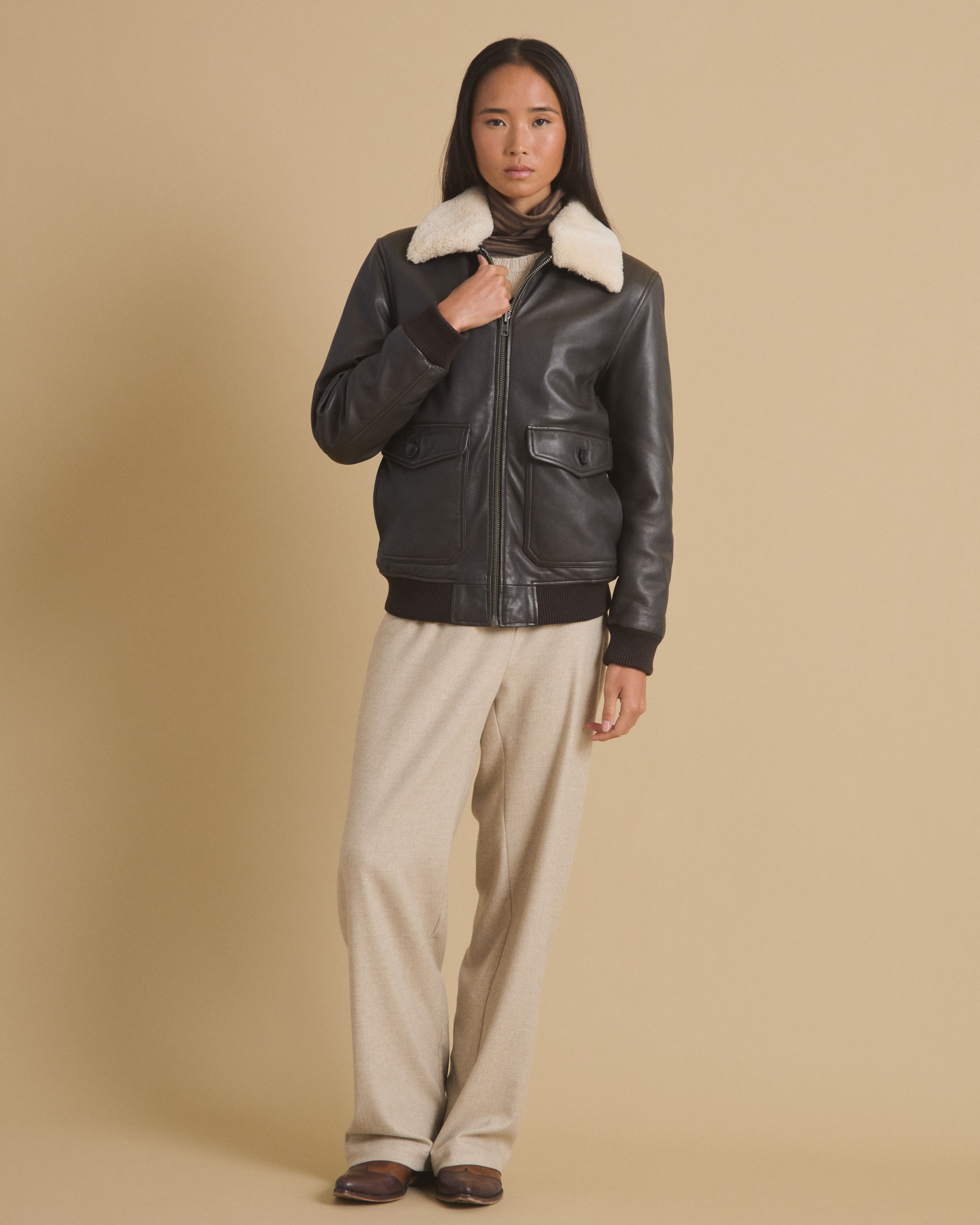 DIEGA Bombero blouson aviateur cuir chocolat