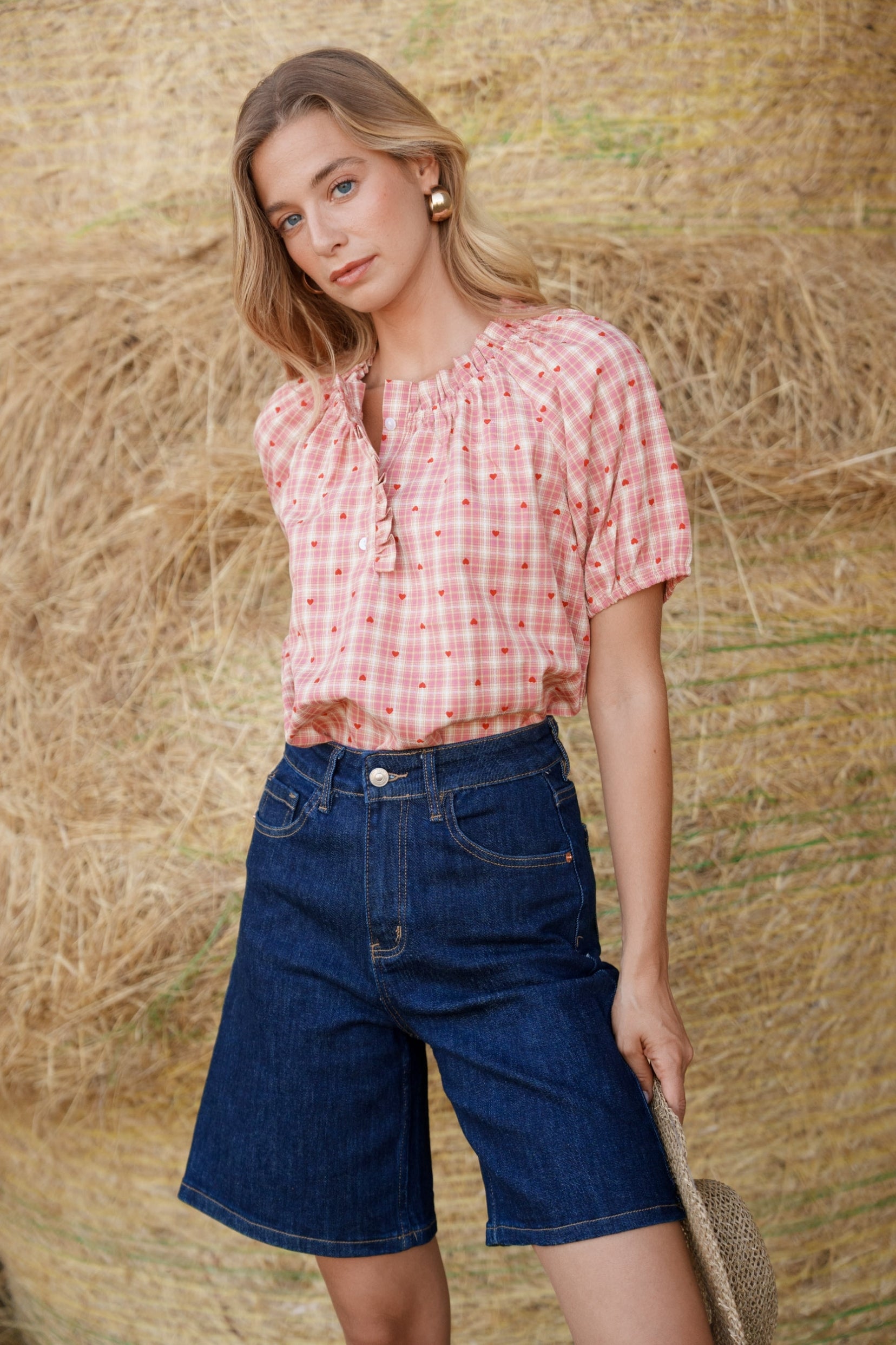 Maison Onado June blouse vichy rose coton cœurs