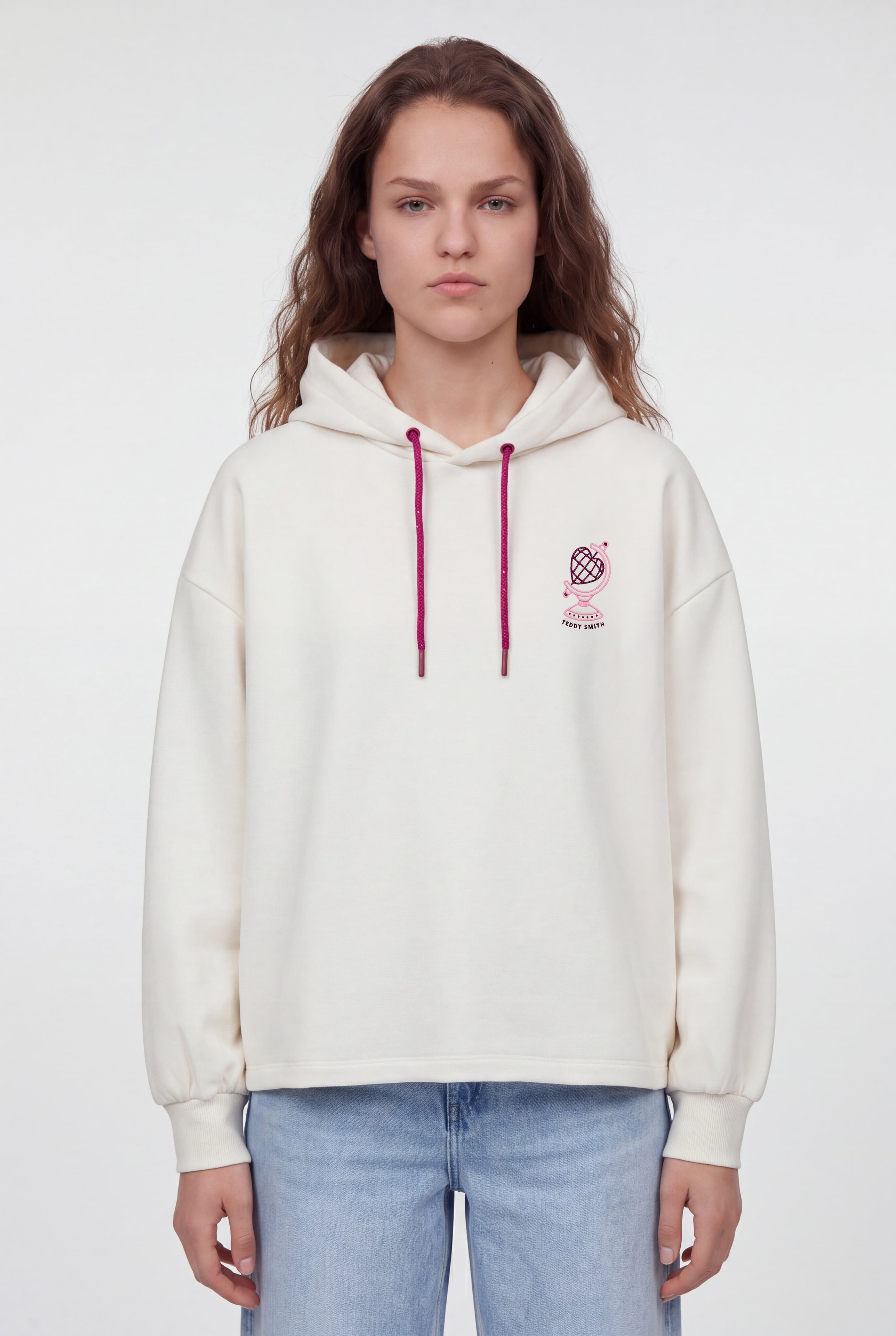 Teddy Smith S-Juliette Hood sweat blanc broderie voyage