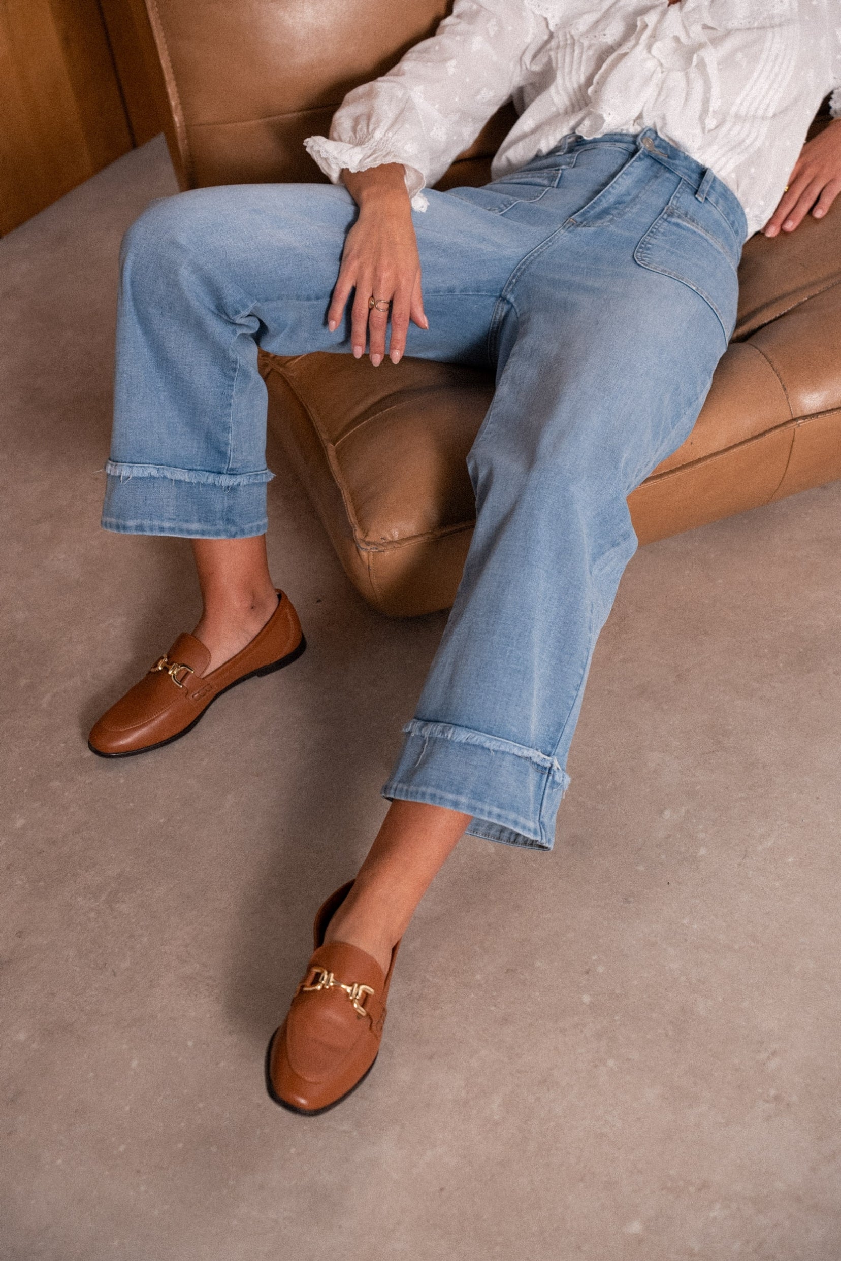 Maison Onado Huguette jean droit bleu coton