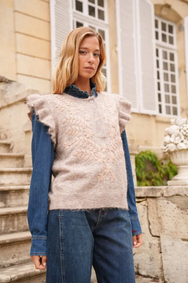 Maison Onado Antonia pull sans manches broderie TU
