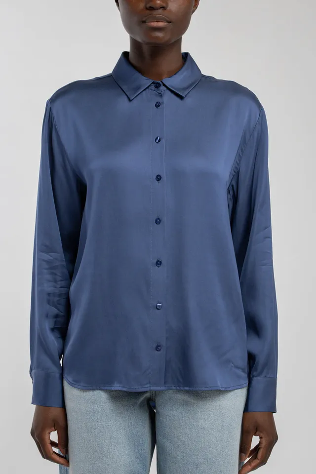 Teddy Smith C-LEO chemise indigo satin viscose
