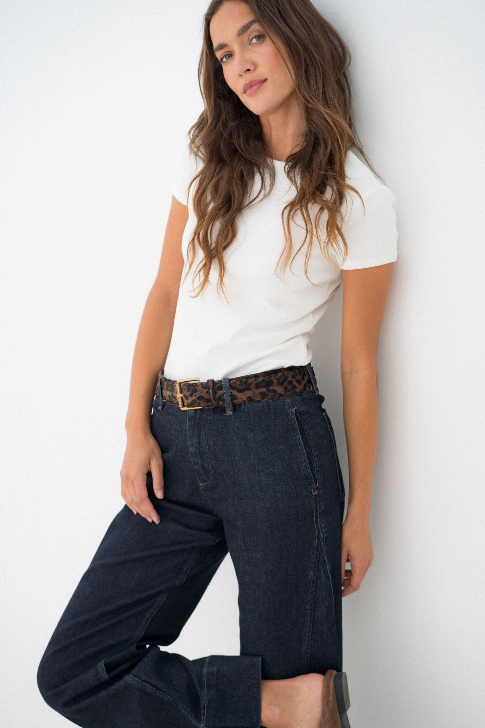 Maison Onado Lucie jean wide leg brut ceinture léopard