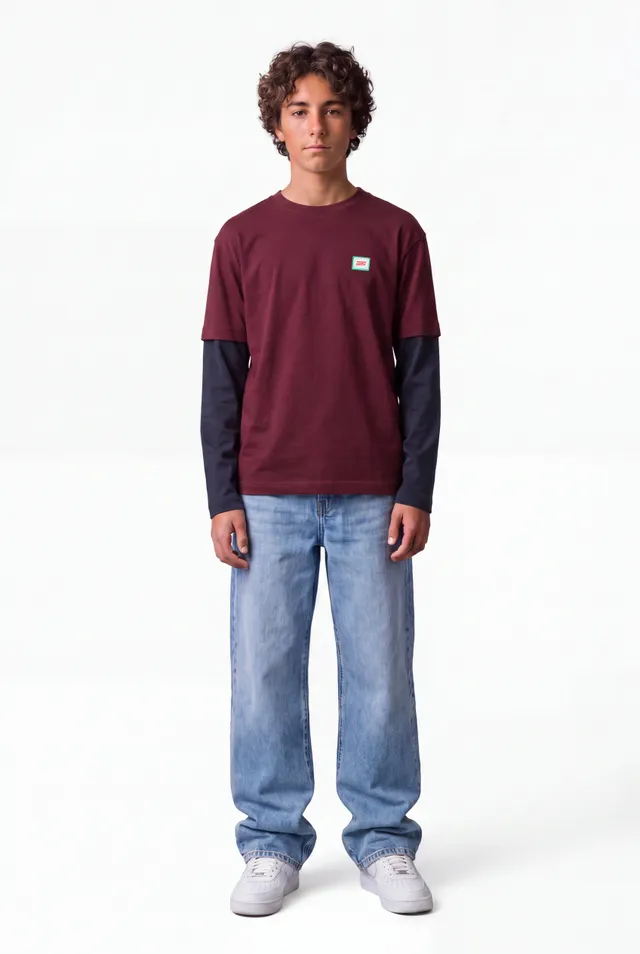 Teddy Smith T-Sly ML JR t-shirt bordeaux foncé garçon