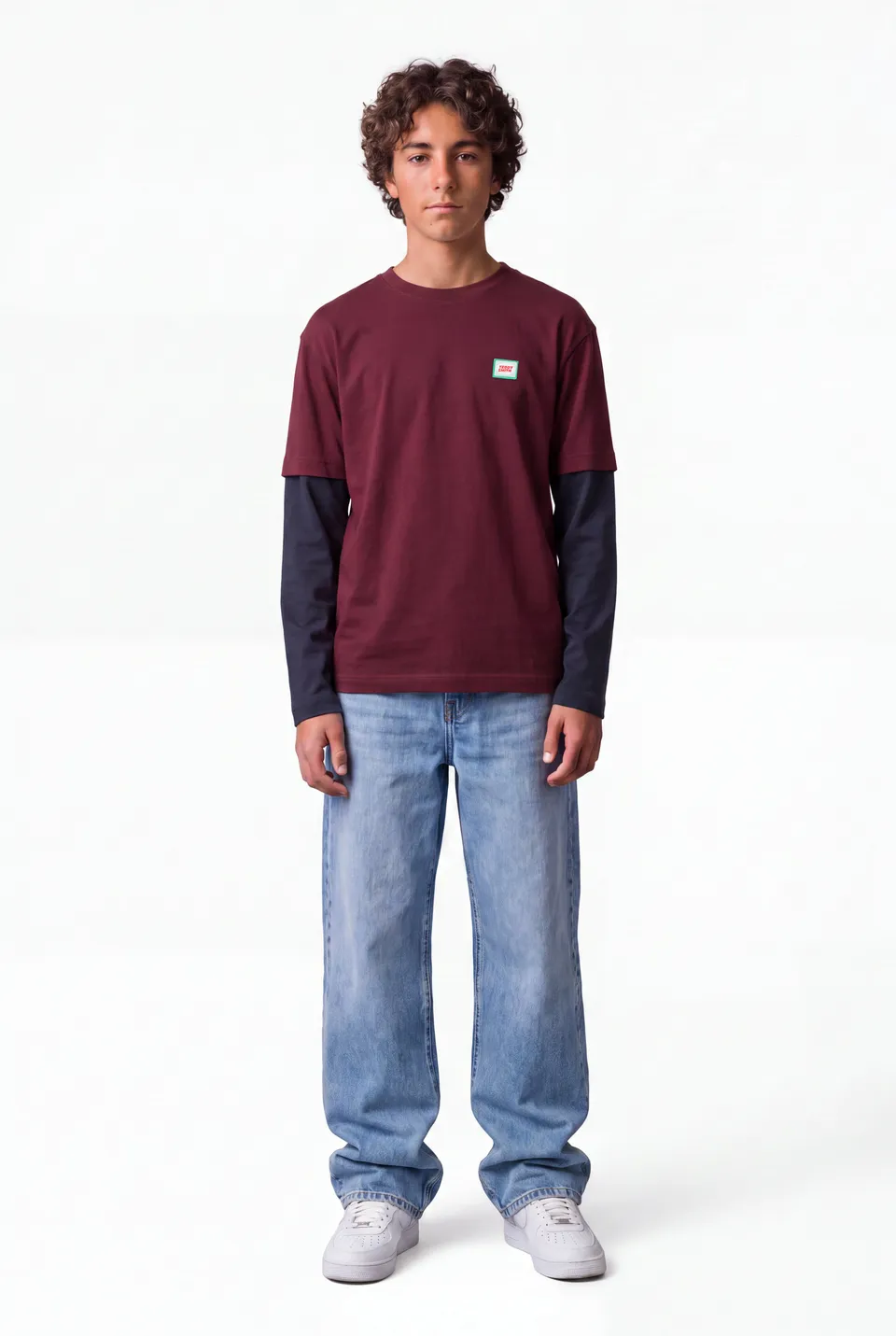 Teddy Smith T-Sly ML JR t-shirt bordeaux foncé garçon