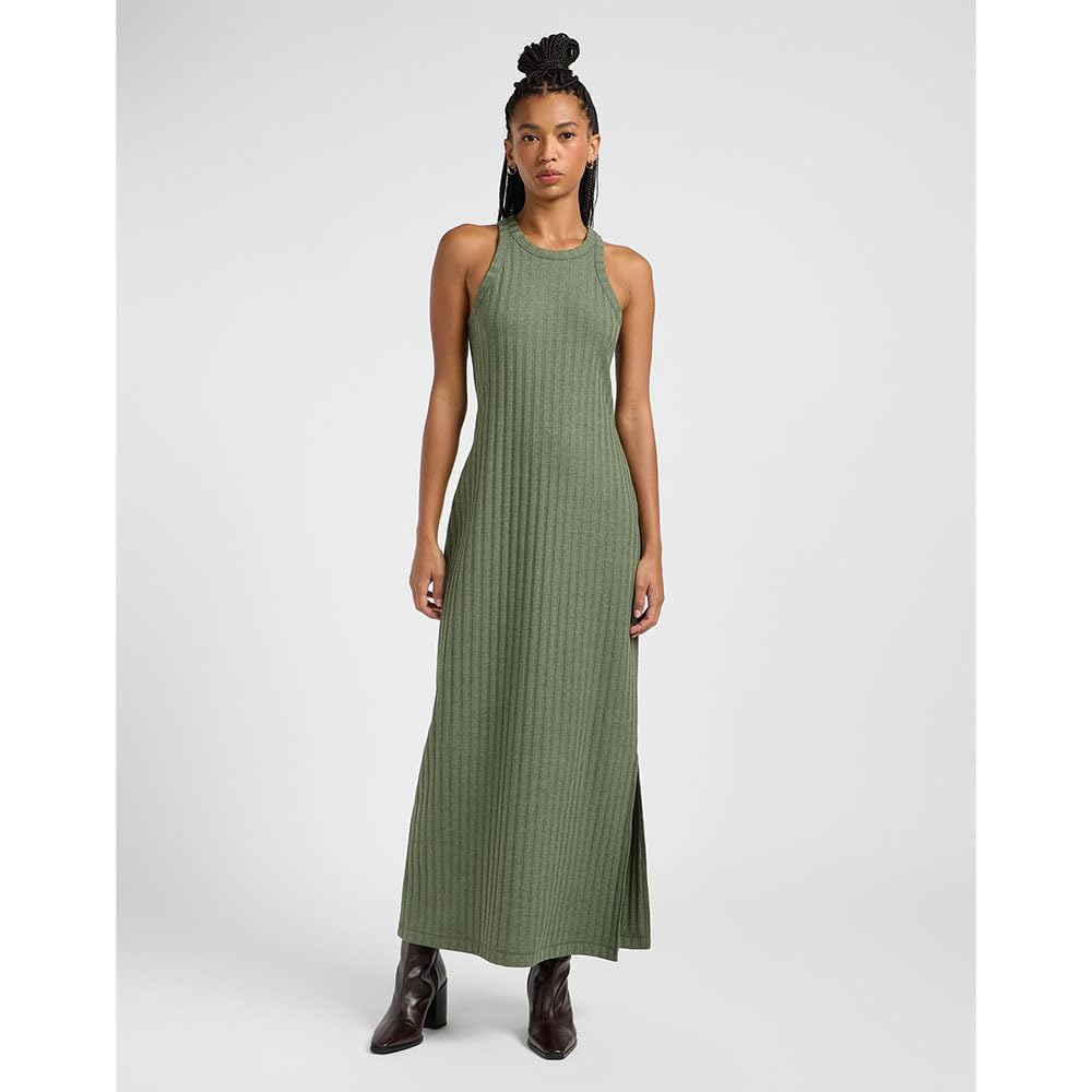Lee Rib Tank Dress robe slim olive chiné coton