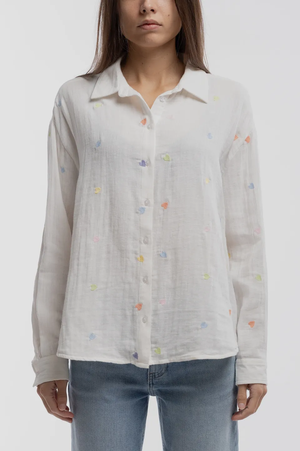 Teddy Smith C-Livana chemise gaze coton blanche cœurs