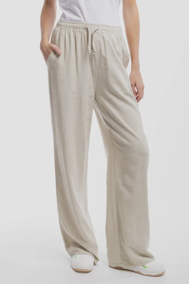 Teddy Smith P-Joan Wide Soft pantalon lin grège