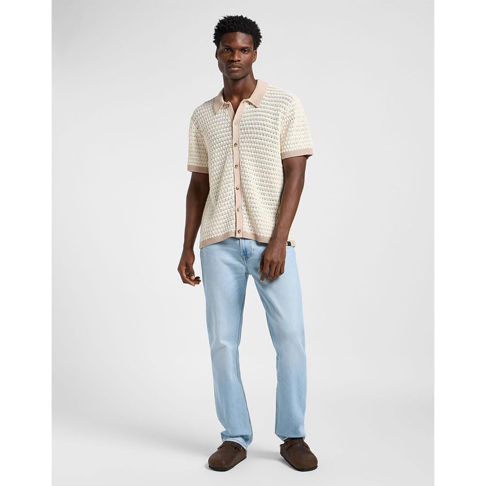 Lee SS Button Up Sweater Polo polo homme soy bean taille L