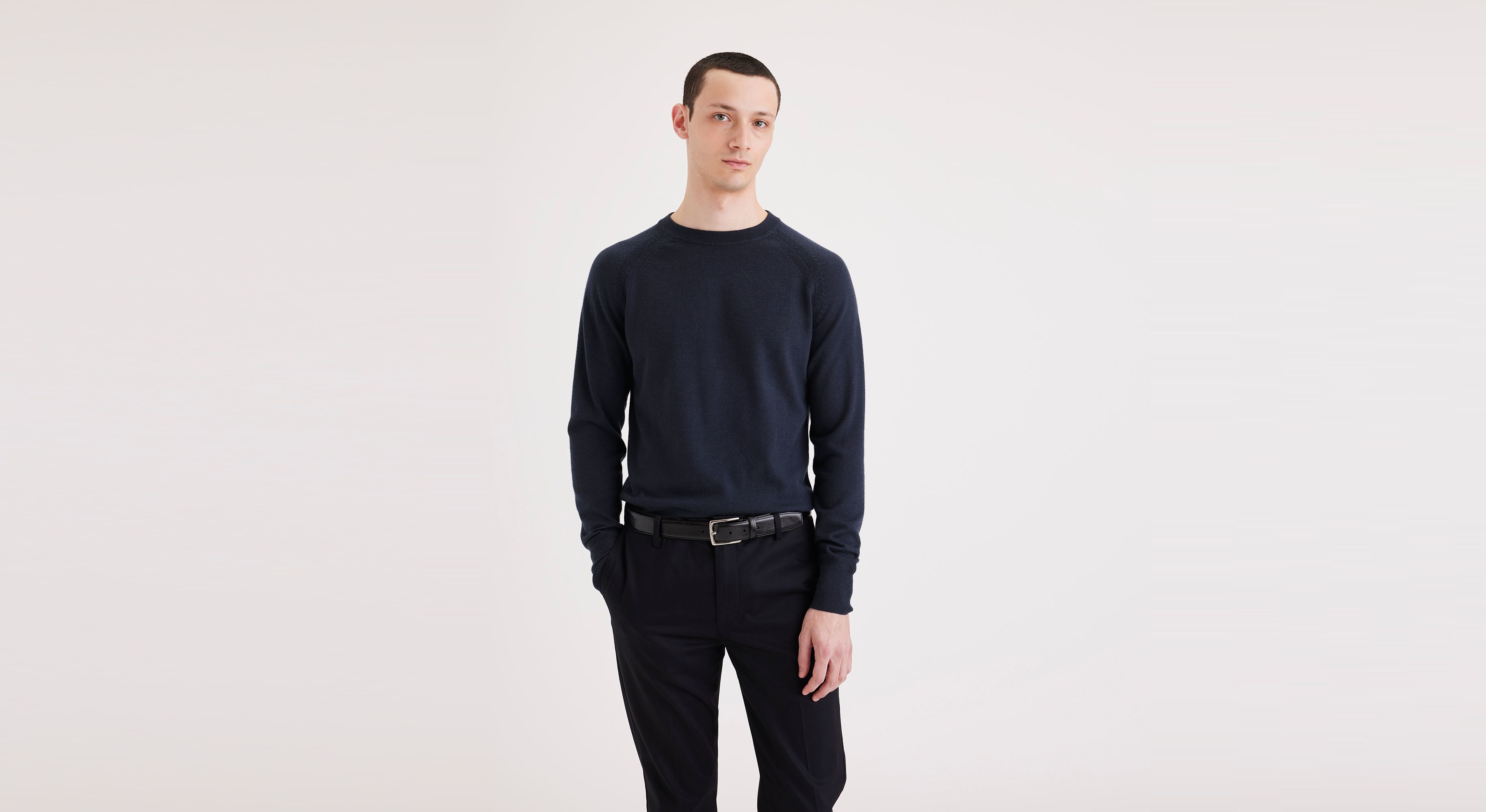 Dockers pull col rond regular bleu marine coton