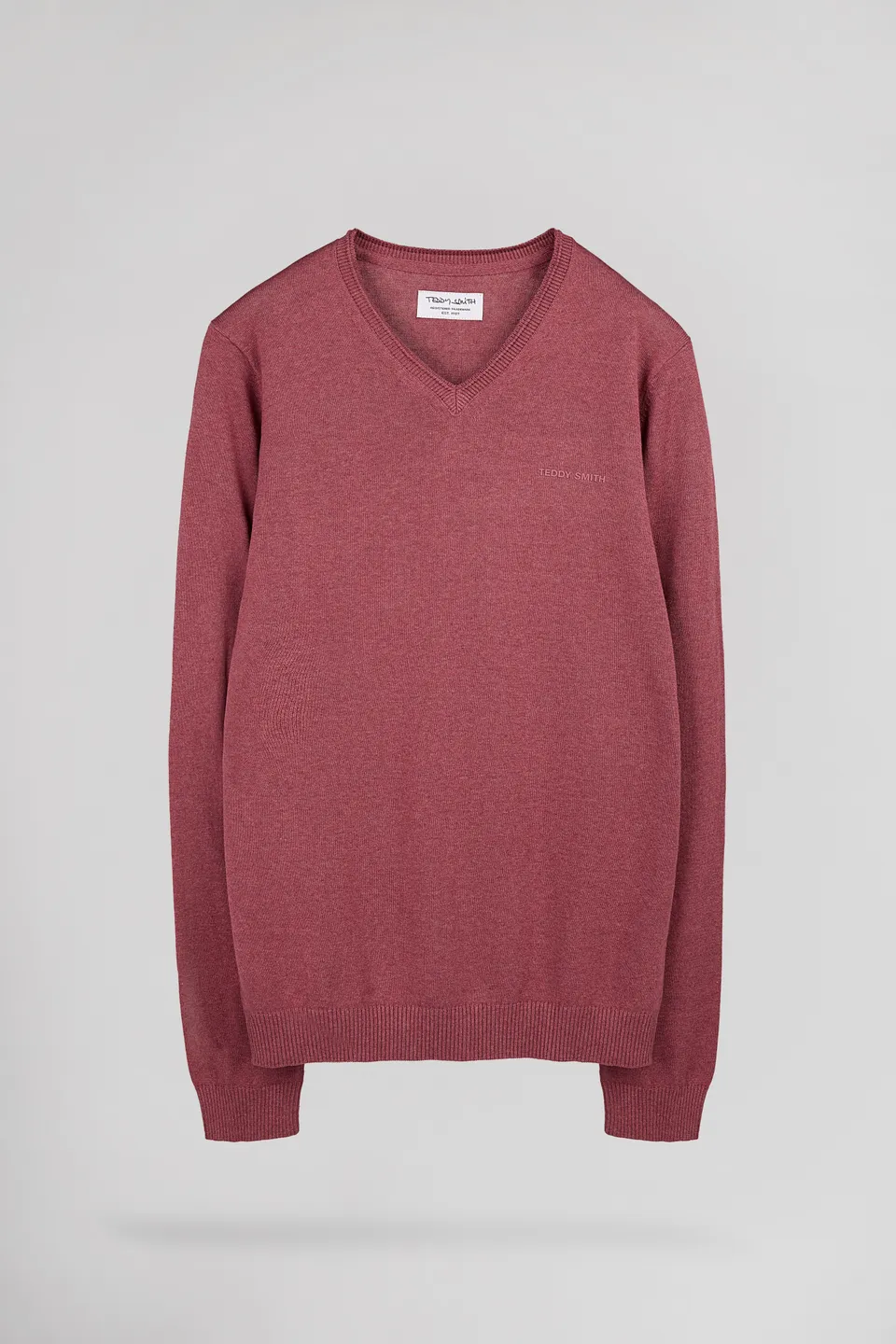 Teddy Smith Pulser 4 pull col V framboise chiné coton