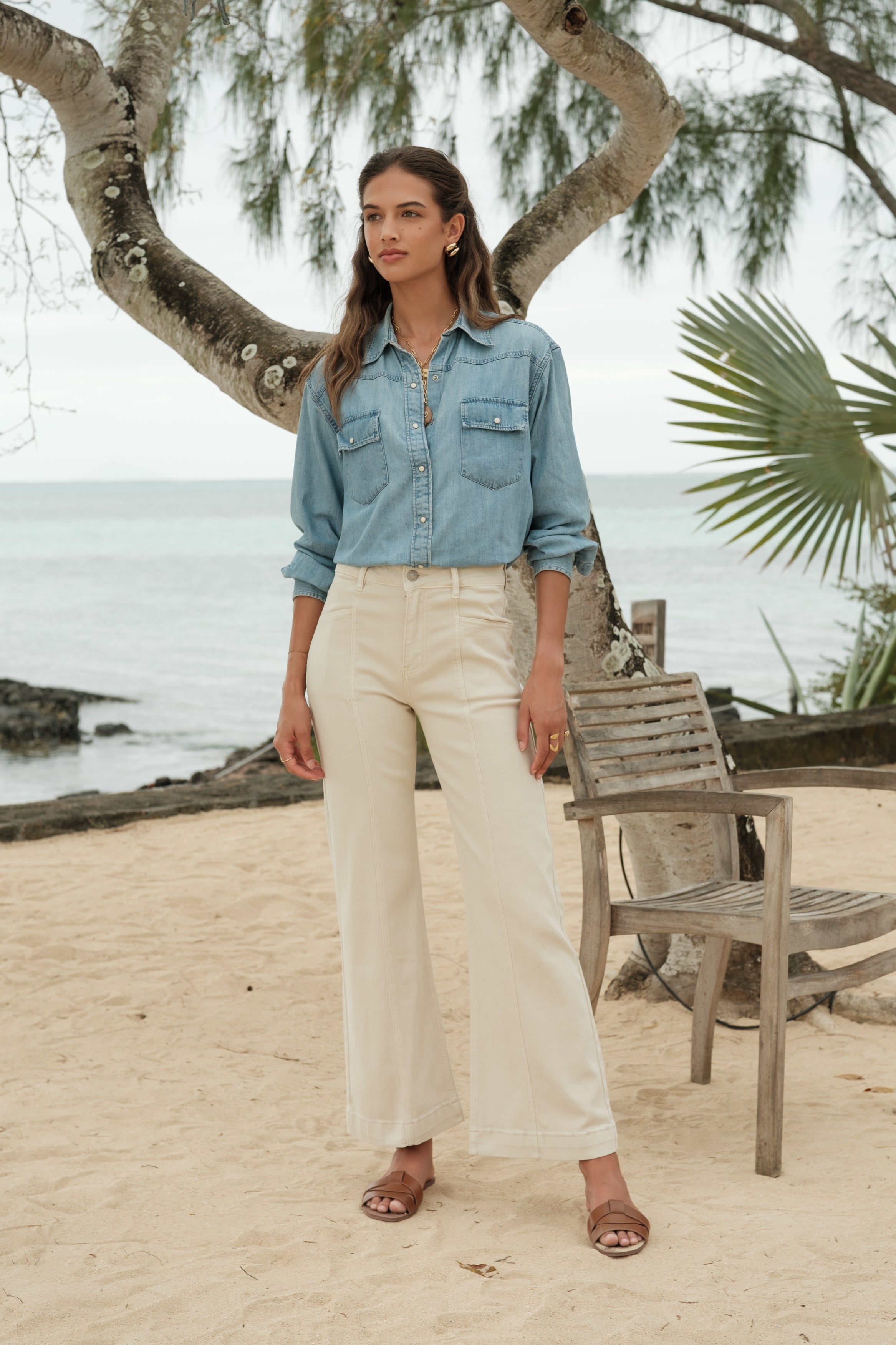 Maison Onado Lou-Anne jean wide beige taille haute
