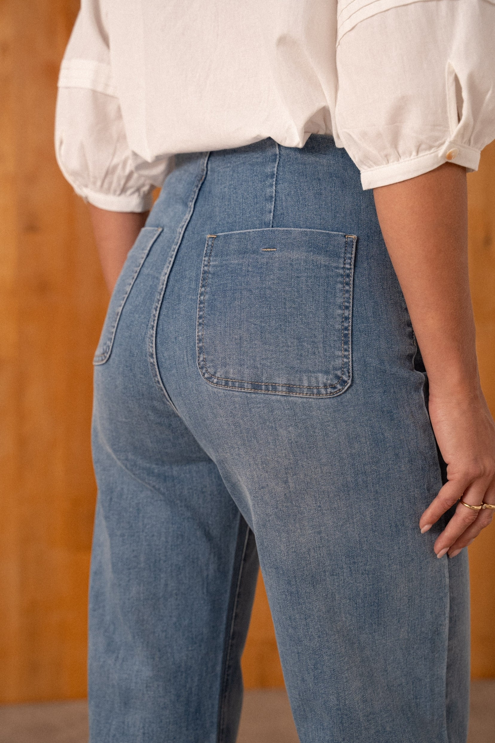 Maison Onado Solange jean wide cropped bleu moyen coton