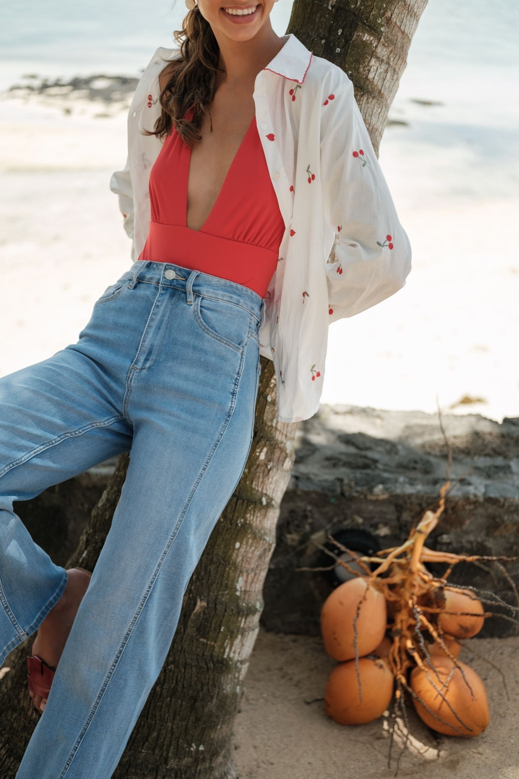 Maison Onado Coco jean wide bleu délavé taille haute