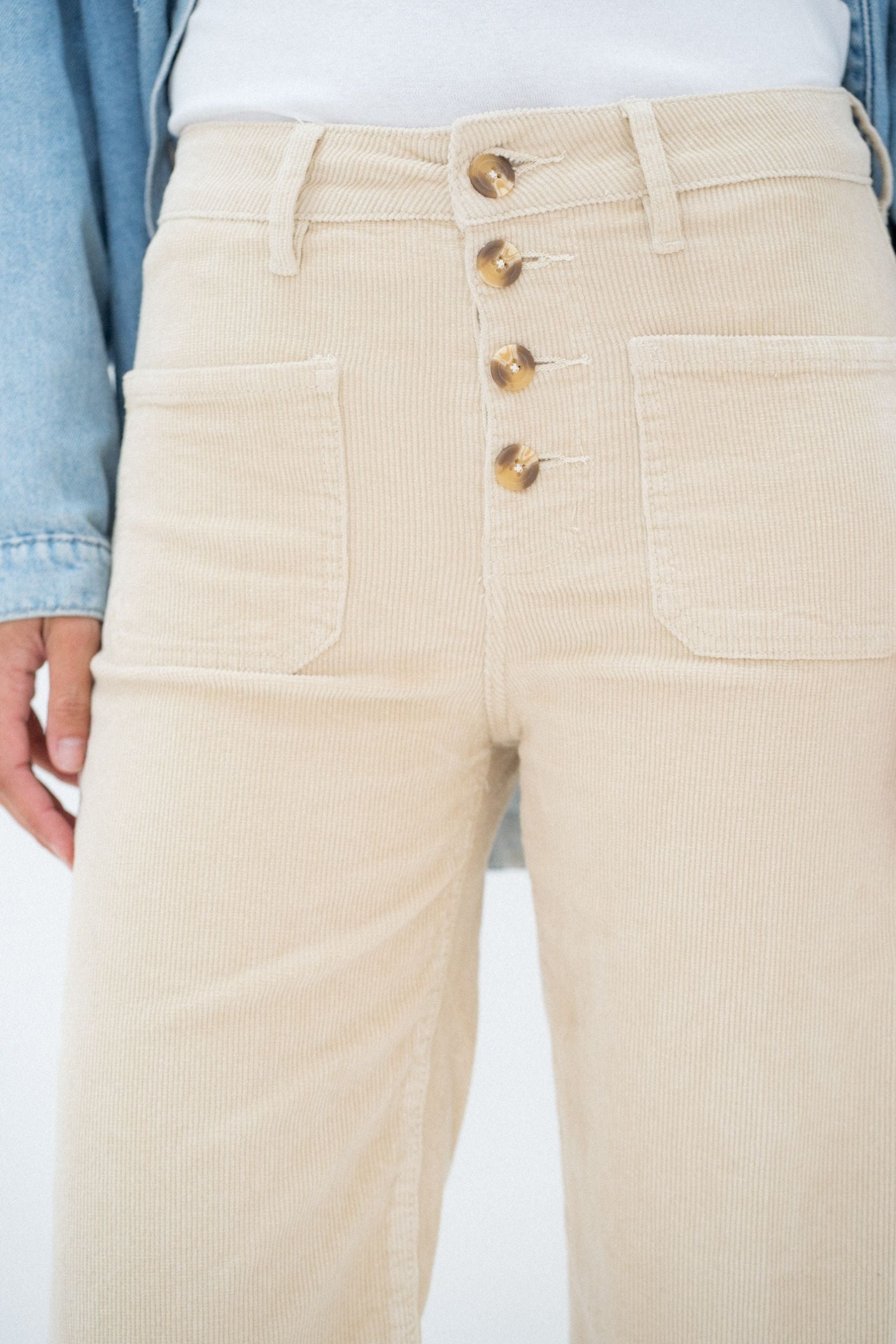 Maison Onado Valentin pantalon velours écru taille haute