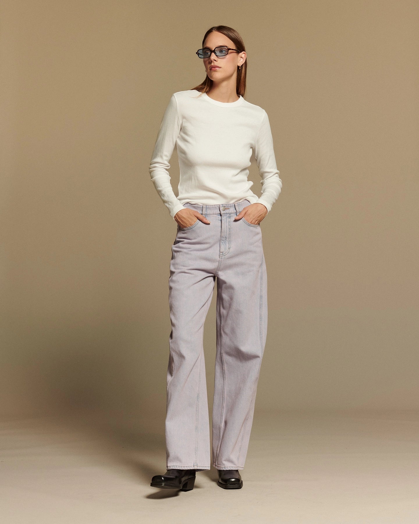 Labdip Ross jean droit large powder rose coton