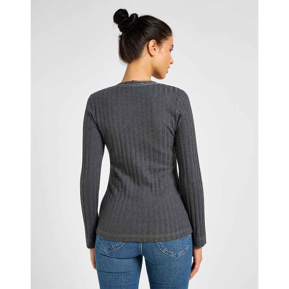 Lee Ls V Neck Tee slim femme L anthracite