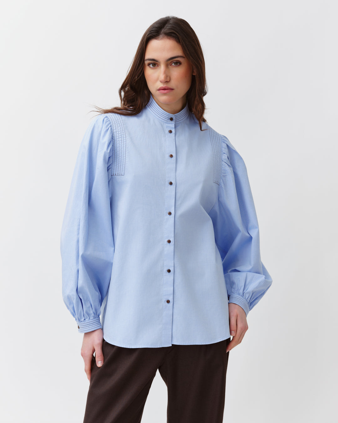 DIEGA CAMOA chemise ciel col officier coton