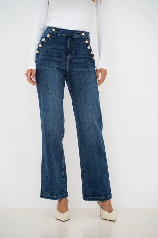Maison Onado Amanda jean wide leg bleu boutons dorés
