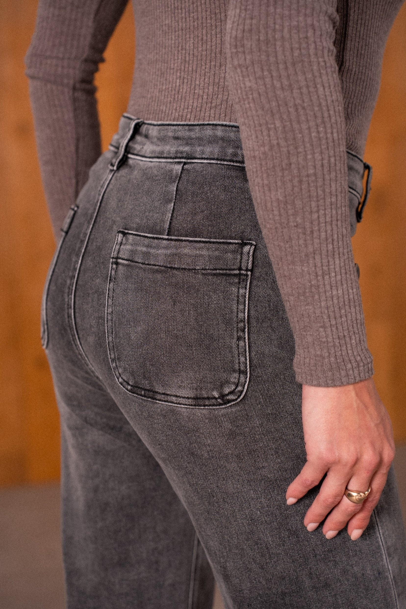 Maison Onado Pépita jean flare gris 70's coton