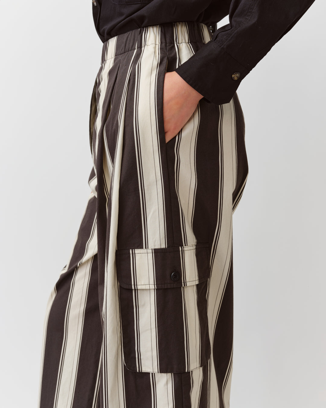 DIEGA PACO pantalon large noir écru élastiqué