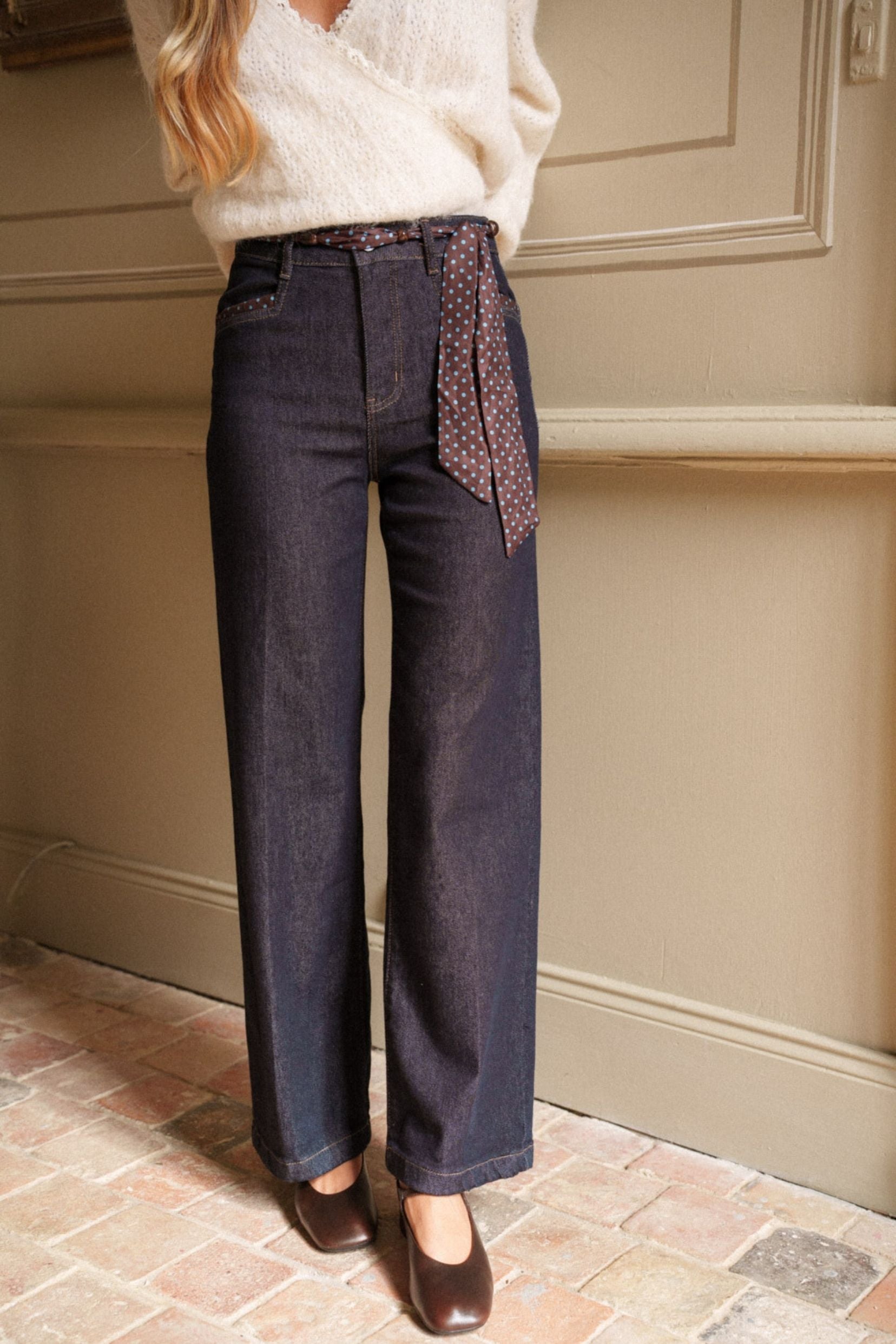 Maison Onado Léon jean wide brut à pois