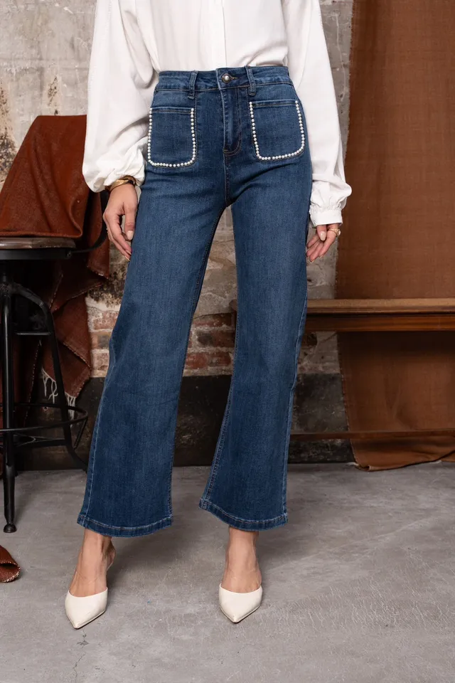 Maison Onado Lara jean large perles stretch denim