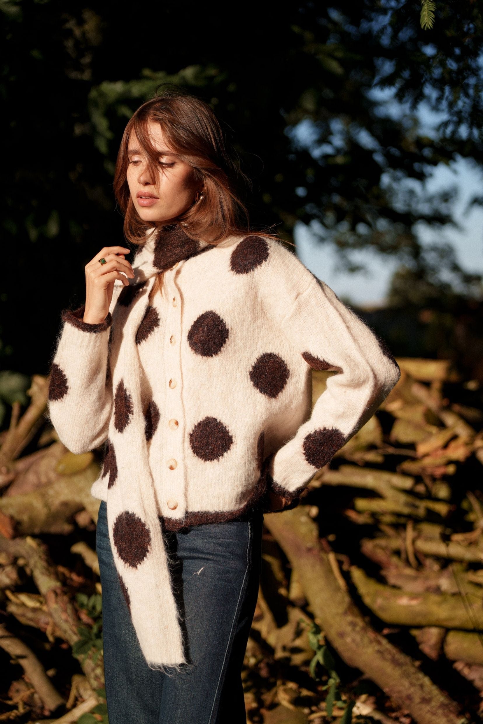 Maison Onado Bree gilet pois avec écharpe