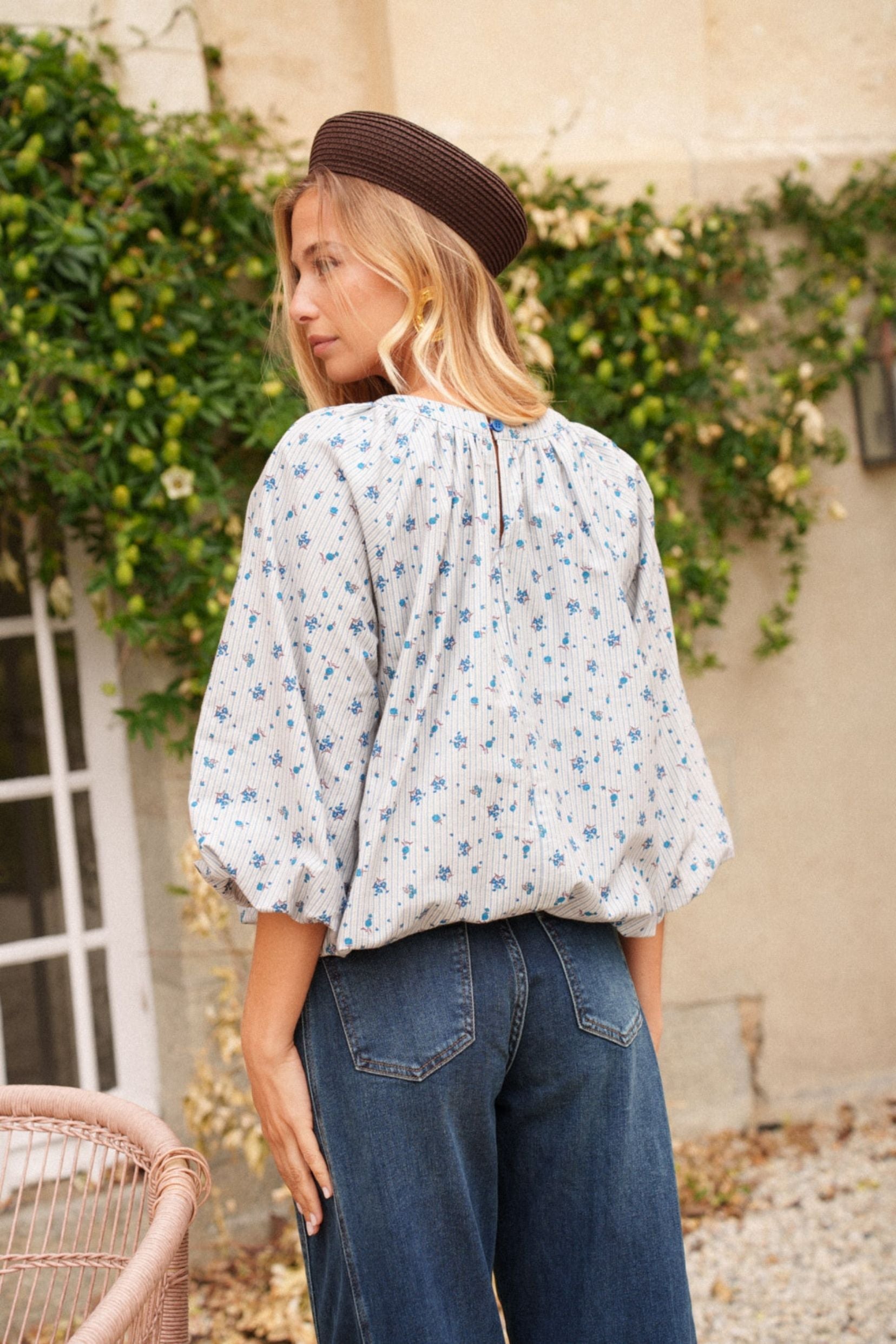 Maison Onado Charlyne blouse bleue fleurie