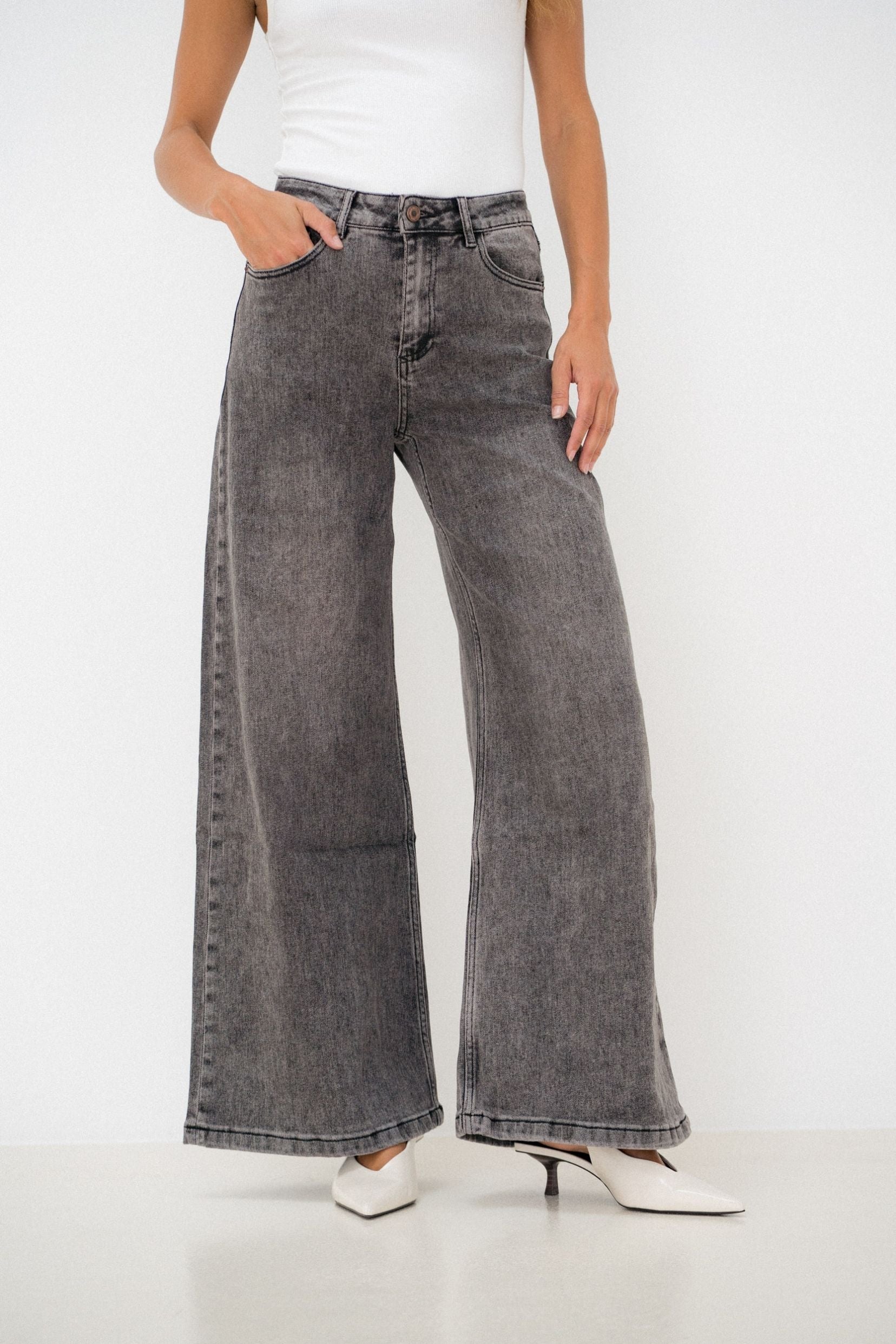 Maison Onado Louloute jean wide leg gris délavé taille haute