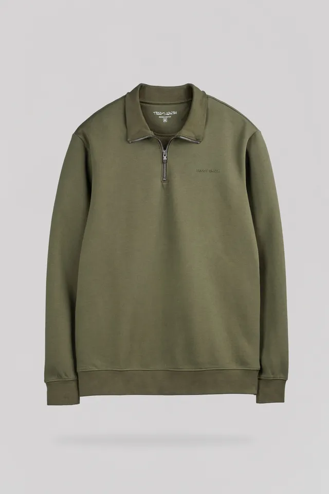 Teddy Smith S-Loan Dusty Kaki sweat col zippé homme