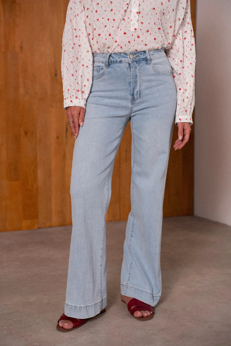 Maison Onado Ariette jean wide leg bleu clair coton stretch