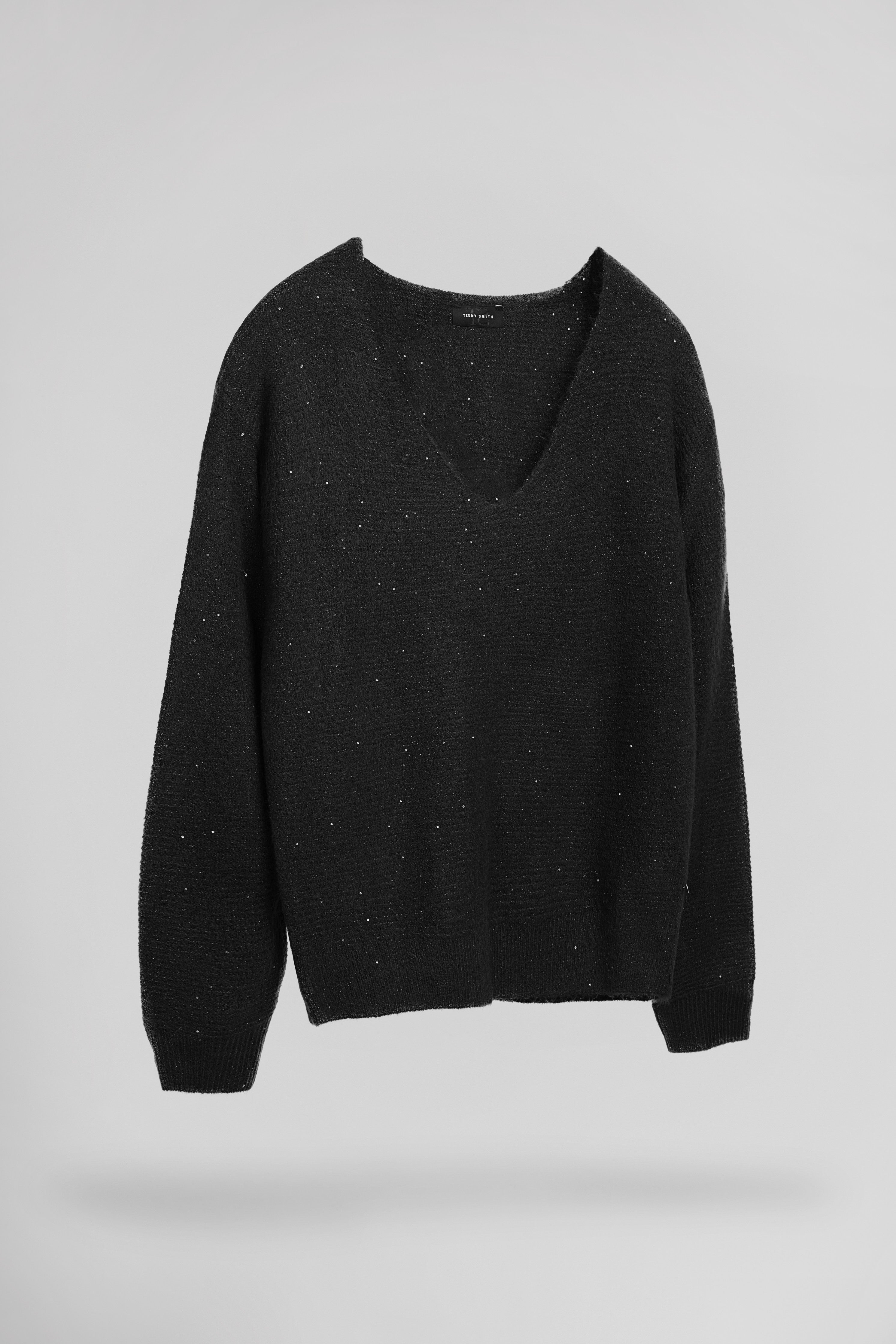 Teddy Smith P-Rachel pull col V noir femme scintillant