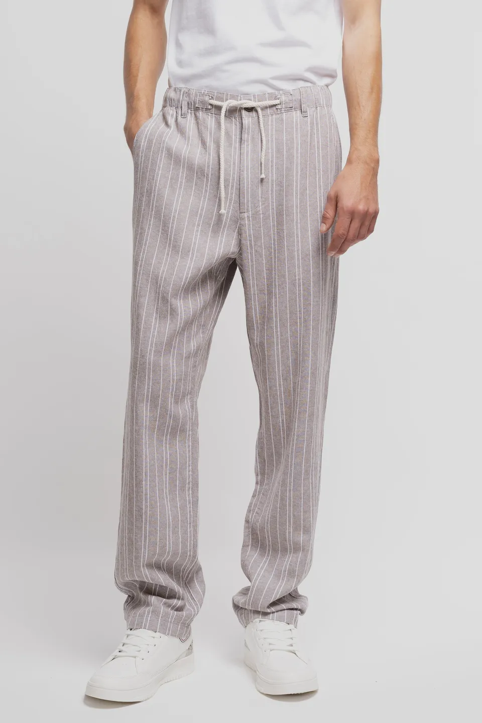Teddy Smith P-Darius Lin pantalon chocolat rayé lin