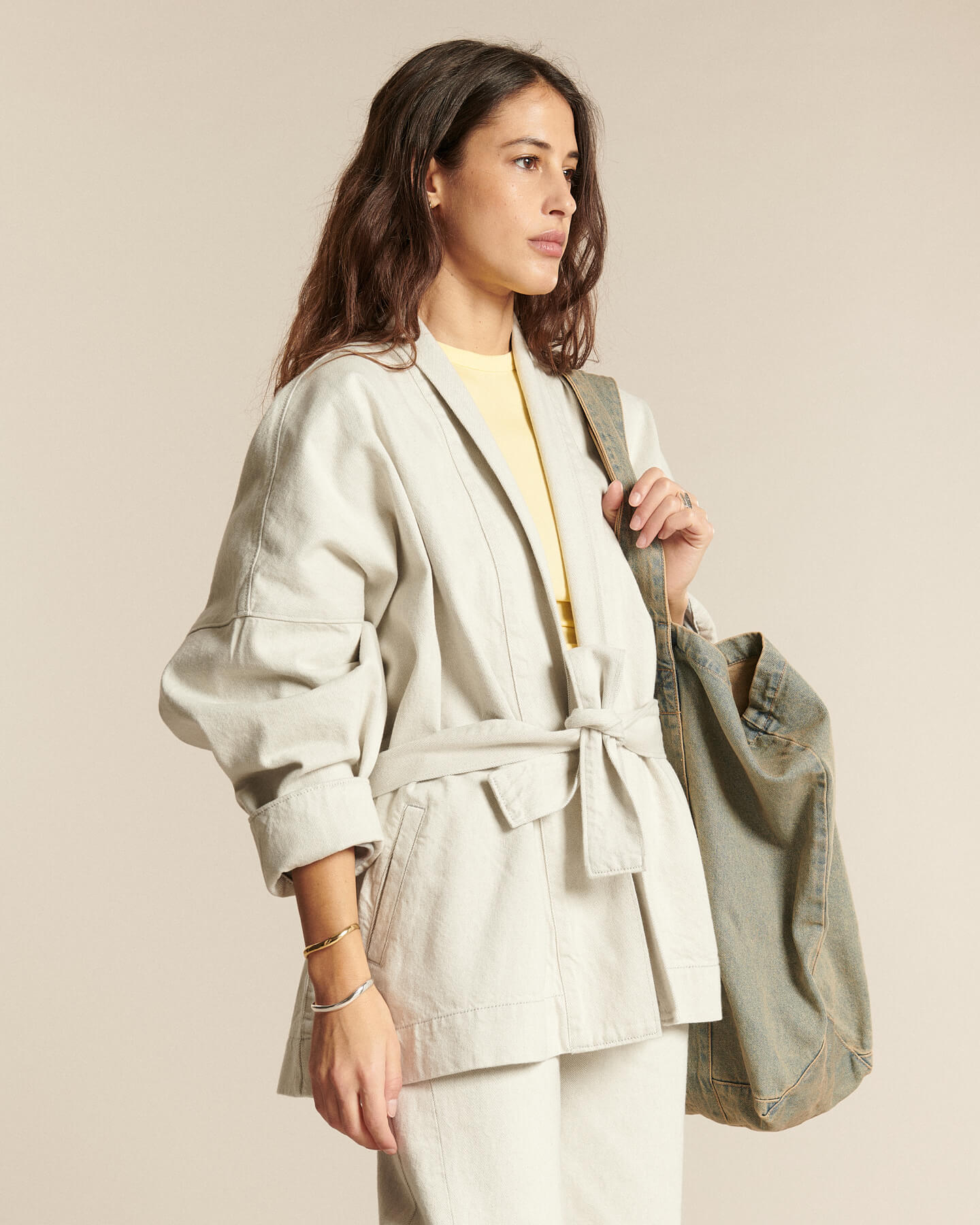 Labdip Bali veste en jean Undyed Granit kimono mi-longue