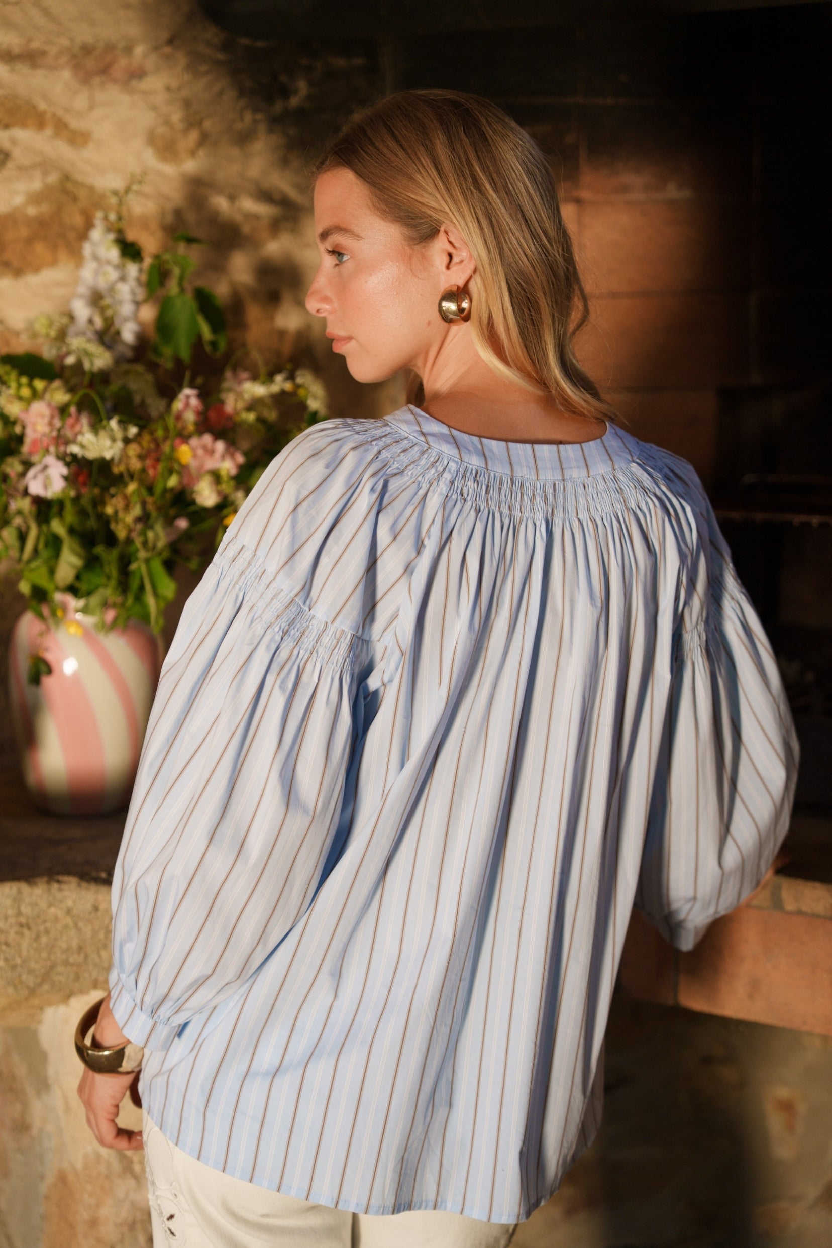Maison Onado Irina blouse coton chocolat rayée