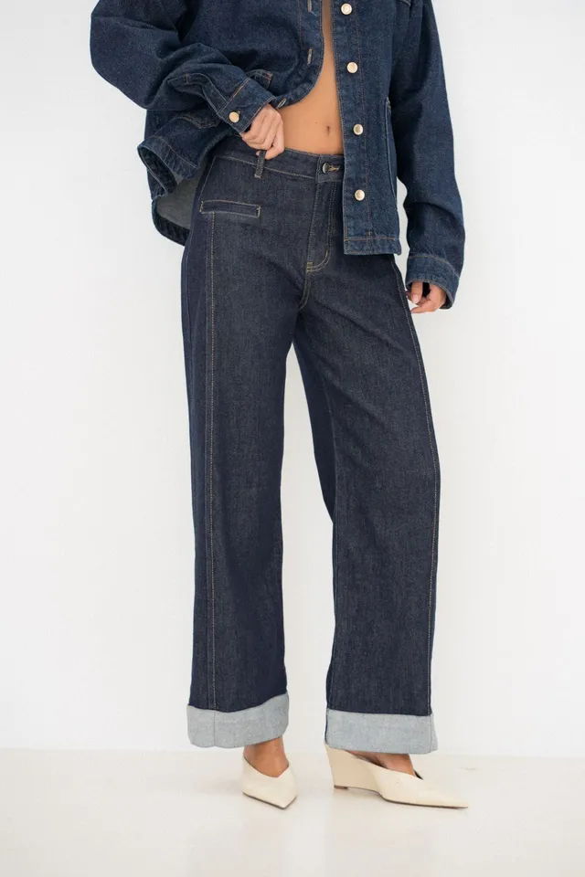 Maison Onado Love jean wide bleu brut revers