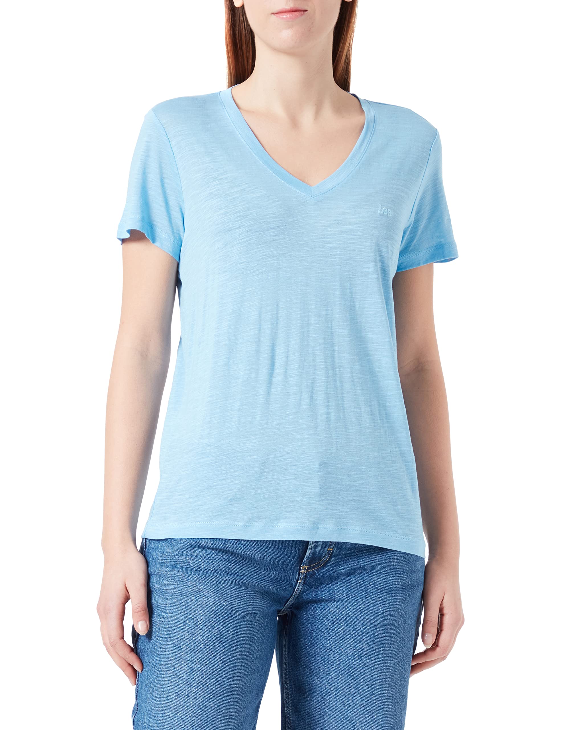 Lee T-shirt Col en V Femme lin lyocell coupe décontractée