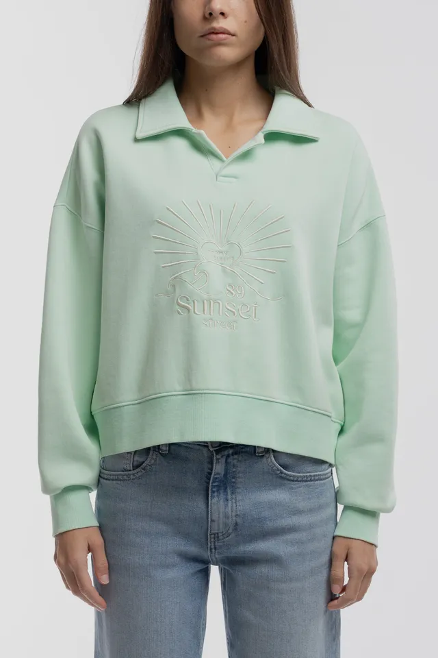Teddy Smith S-Lily sweat col polo oversize femme menthe