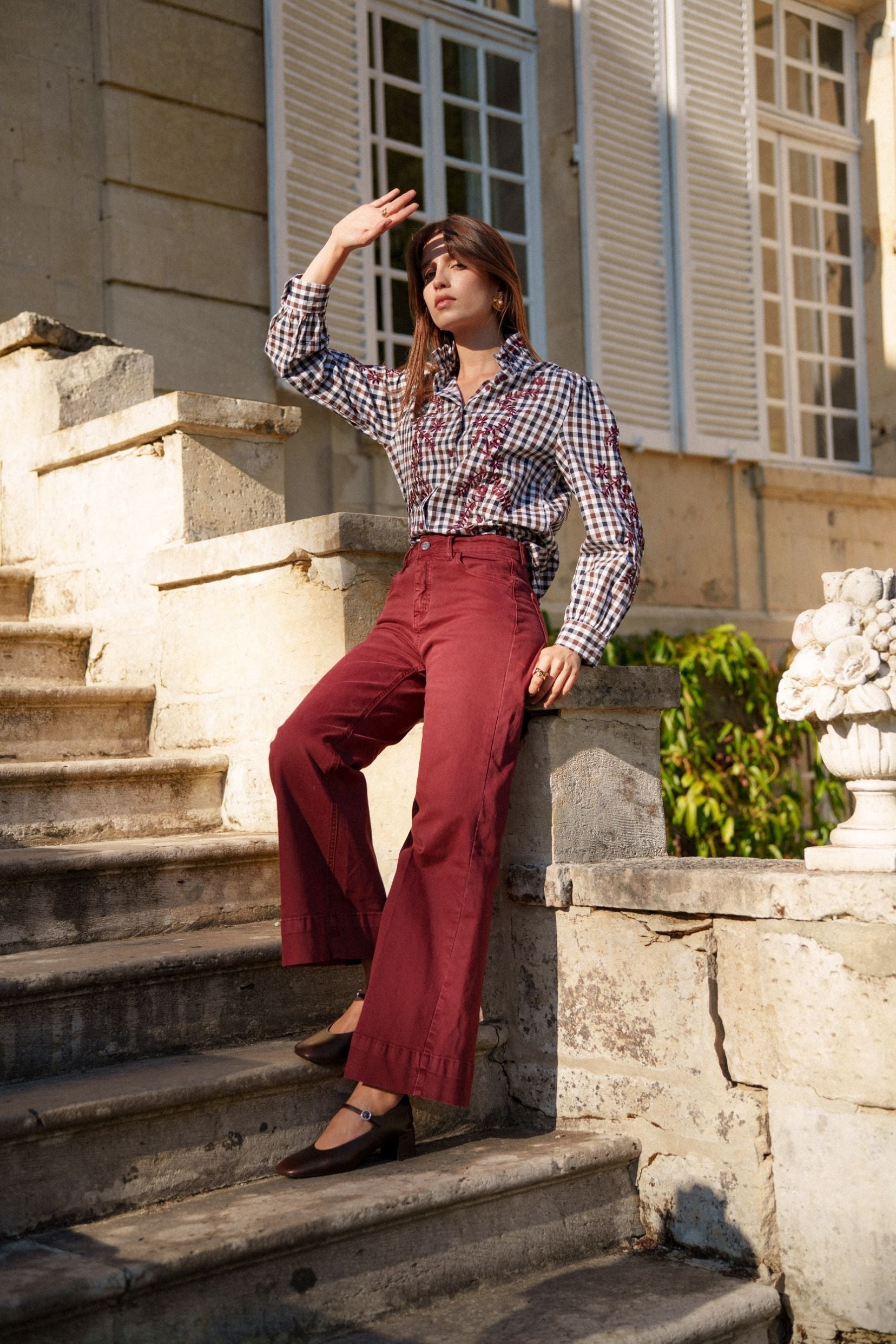 Maison Onado Clotilde jean wide leg brique large ourlet