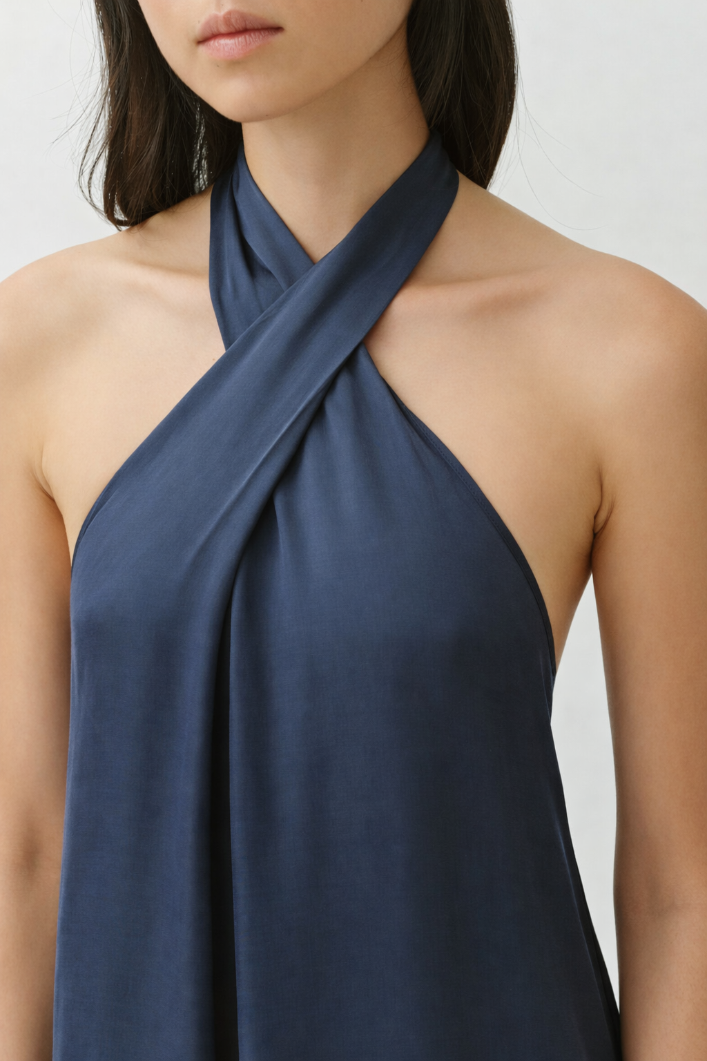 DIEGA RANZA robe longue indigo col noué