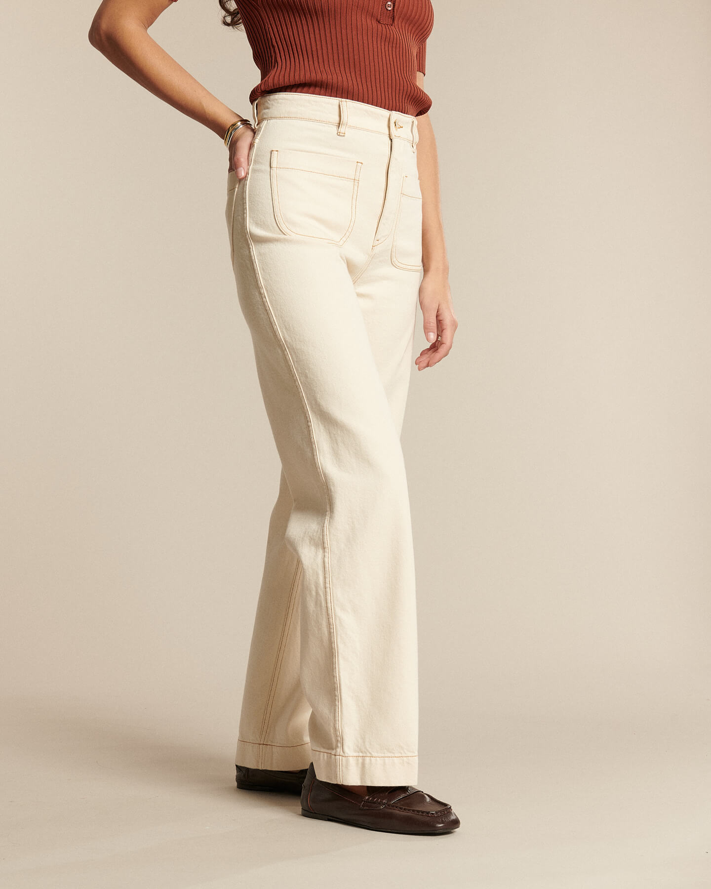 Labdip Samuel jean large taille haute écru brut