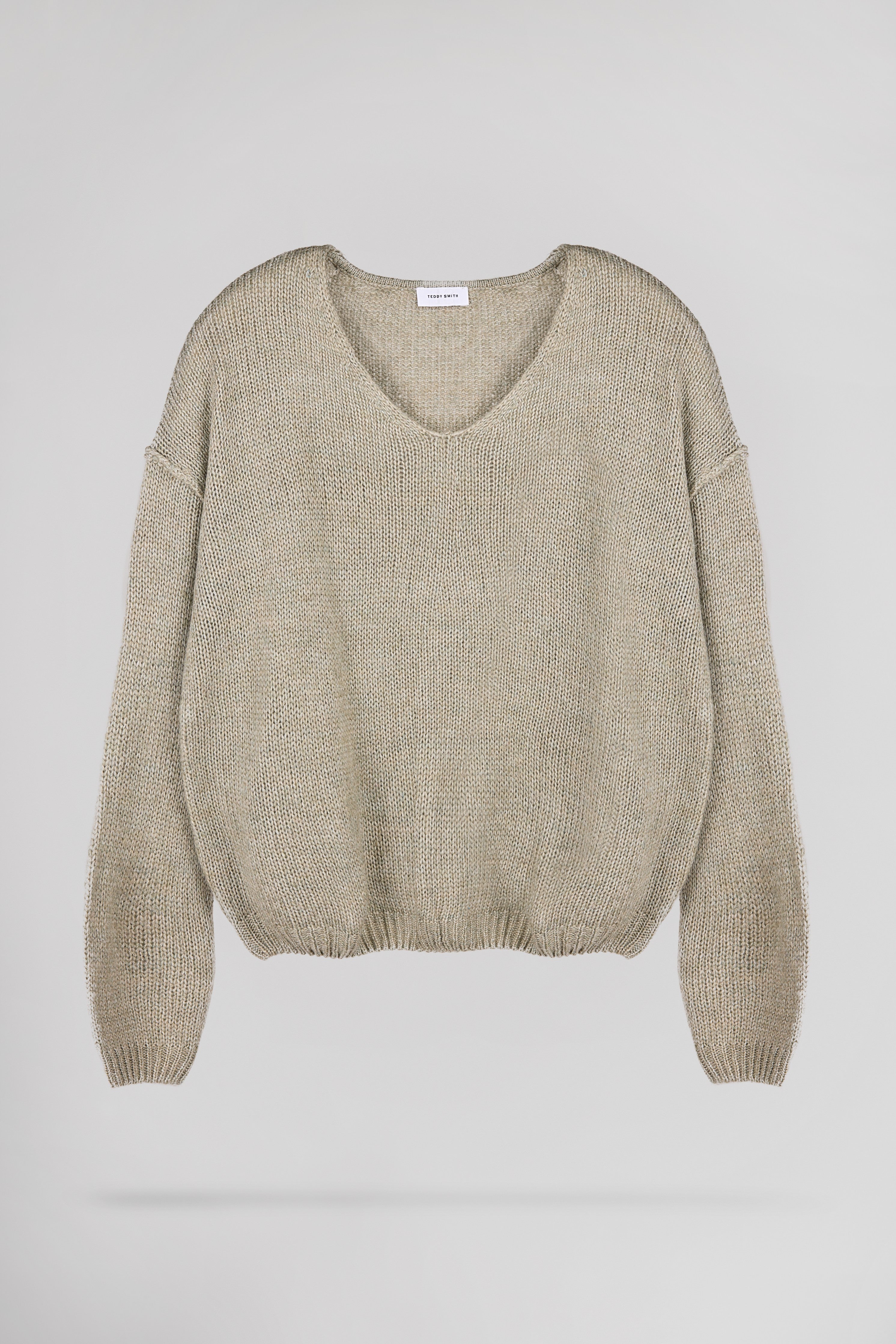 Teddy Smith P-Maggie Bleach Kaki pull femme col V laine