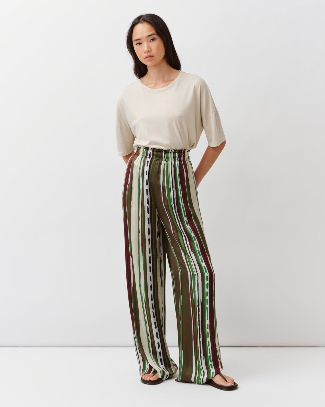 Diega Paciano pantalon ample kaki taille élastique