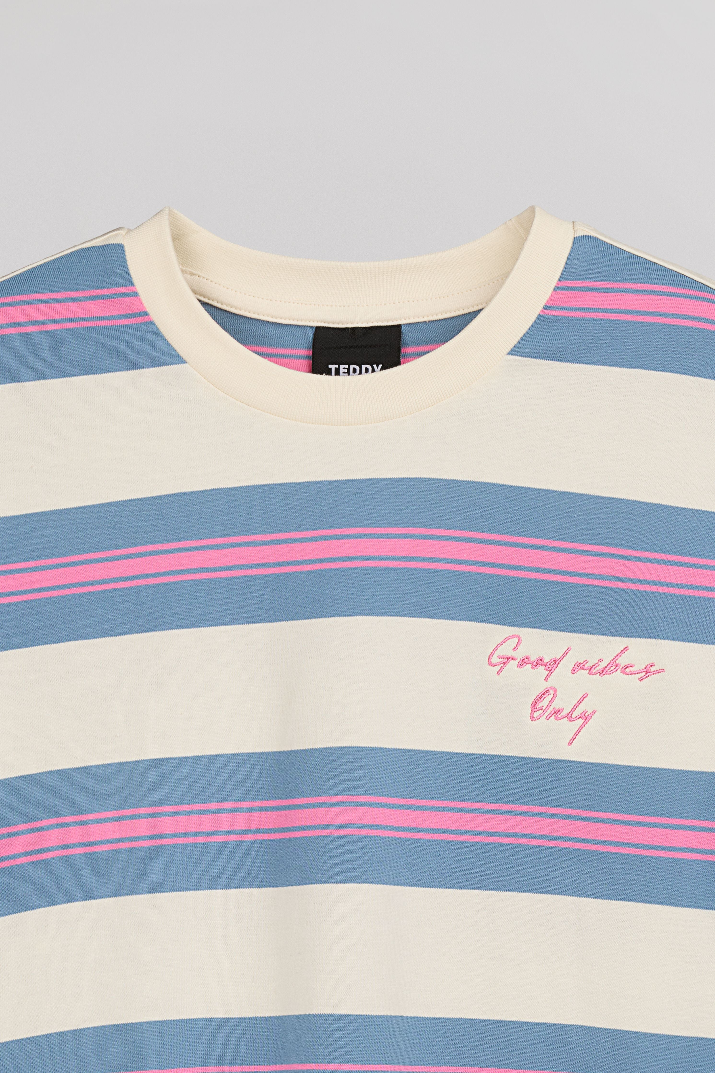 Teddy Smith T-Artus MC t-shirt rayé loose cream coton