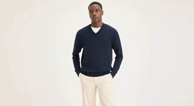 Dockers V Neck Sweater pull bleu coton col V