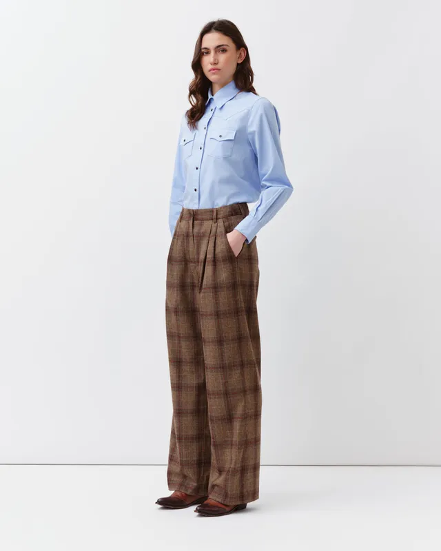 DIEGA PAVANAO pantalon camel rouge à carreaux